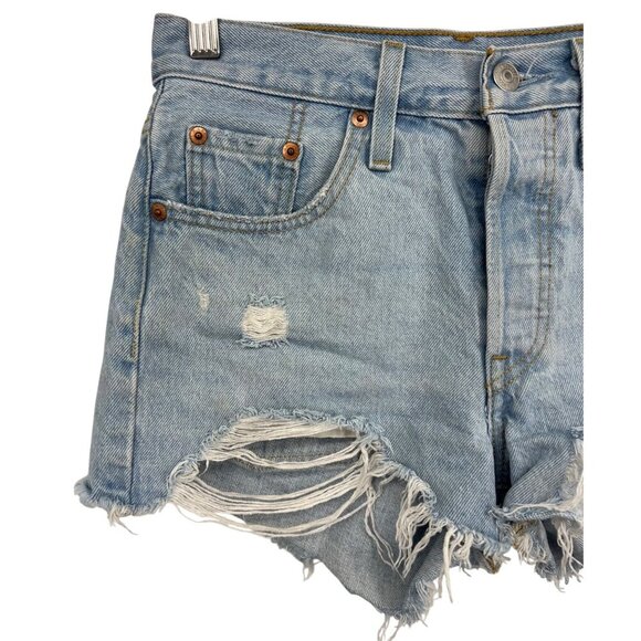 Levi’s 501 Denim Shorts Jean Size 25 Buttonfly Distress Cutoffs Light Wash EUC - Picture 3 of 7